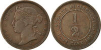 Straits Settlements 1/2 Cent Münze, Victoria, SS, Kupfer, KM:8 -