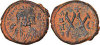 Half Follis Münze, Maurice Tiberius, 583-584, Antioch, S+, Kupfer, Sear:534 -