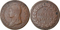 Frankreich Decime Münze, Dupré, Paris, S+, Bronze, KM:644.1 -