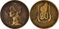 Madagascar 20 Francs Münze, Paris, SS, Aluminum-Bronze, KM:7 -