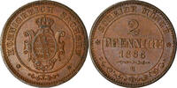 Deutsch Staaten 2 Pfennig Münze, SAXONY-ALBERTINE, Johann, VZ, Kupfer -
