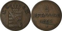Deutsch Staaten 2 Pfennig Münze, SAXONY-ALBERTINE, Johann, SS, Kupfer -
