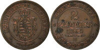 Deutsch Staaten 2 Pfennig Münze, SAXONY-ALBERTINE, Johann, VZ, Kupfer -