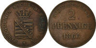 Deutsch Staaten 2 Pfennig Münze, SAXE-MEININGEN, Bernhard II, SS -