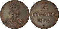 Deutsch Staaten 2 Pfennig Münze, HANNOVER, Ernst August, VZ, Kupfer -