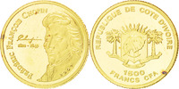 Ivory Coast 1500 Francs CFA Münze, STGL, Gold, KM:New -