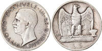 Italien 5 Lire Münze, Vittorio Emanuele III, Rome, S+, Silber, KM:67.2 -