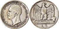 Italien 5 Lire Münze, Vittorio Emanuele III, Rome, S+, Silber, KM:67.2 -