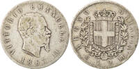 Italien 2 Lire Münze, Vittorio Emanuele II, Naples, S, Silber, KM:6a.1 -