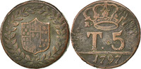 Italien Staaten 5 Tornesi Münze, NAPLES, Ferdinando IV, S, Kupfer -