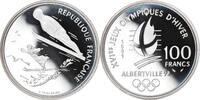 Frankreich 100 Francs Münze, Saut à ski, BE, STGL, Silber, KM:995 -