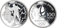 Frankreich 100 Francs Münze, Cross-country skier, BE, STGL, Silber -