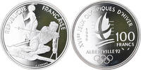 Frankreich 100 Francs Münze, Slalom skiers, BE, STGL, Silber, KM:984 -