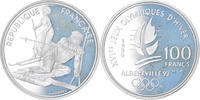 Frankreich 100 Francs Münze, Slalom skiers, BE, STGL, Silber, KM:984 -