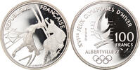 Frankreich 100 Francs Münze, Free-style skier, BE, STGL, Silber -