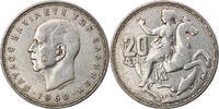 Griechenland 20 Drachmai Münze, Paul I, VZ, Silber, KM:85 -
