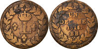 Frankreich Decime Münze, Louis XVIII, Strasbourg, S, Bronze, KM:701 -