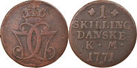 Dänemark Skilling Münze, Christian VII, Copenhagen, S+, Kupfer -