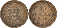 Guernsey 8 Doubles Münze, Birmingham, SS, Bronze, KM:7 -