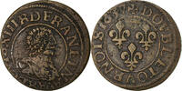 Frankreich Double Tournois Münze, Louis XIII, Paris, Rare, SS, Kupfer -