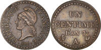 Frankreich Centime Münze, Dupré, Paris, SS, Bronze, KM:646, Gadoury:76 -