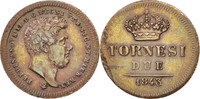 Italien Staaten 2 Tornesi Münze, NAPLES, Ferdinando II, SS+, Kupfer -