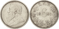 Südafrika 6 Pence Münze, SS, Silber, KM:4 -