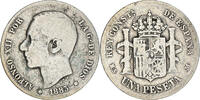 Spanien Peseta Münze, Alfonso XII, Madrid, S, Silber, KM:686 -