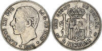 Spanien 2 Pesetas Münze, Alfonso XII, Madrid, S+, Silber, KM:678.2 -