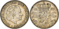 Niederlande 2-1/2 Gulden 1960 Münze, Juliana, SS, Silber, KM:185