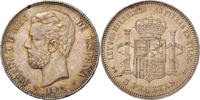 Spanien 5 Pesetas Münze, Amadeao I, Madrid, VZ, Silber, KM:666 -