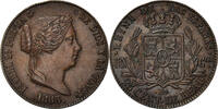 Spanien 25 Centimos Münze, Isabel II, Barcelona, VZ, Kupfer, KM:615.1 -