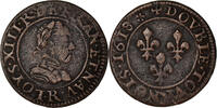 Frankreich Double Tournois Münze, Louis XIII, Double tournois, buste enfantin, Double -