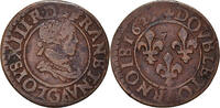 Frankreich Double Tournois Münze, Louis XIII, Paris, S+, Kupfer -