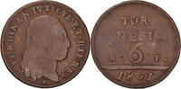 Italien Staaten 6 Tornesi Münze, NAPLES, Ferdinando IV, SGE+, Kupfer -
