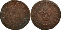 Frankreich Double Tournois Münze, Louis XIII, La Rochelle, SS, Kupfer -