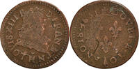 Frankreich Double Tournois Münze, Louis XIII, Double tournois, buste juvénile au col fraisé -