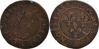 Frankreich Double Tournois Münze, Louis XIII, Double tournois, buste enfantin, Double -