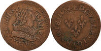 Frankreich Double Tournois Münze, Louis XIII, Double tournois, buste juvénile au col fraisé -