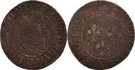 Frankreich Double Tournois Münze, Louis XIII, Lyon, S+, Kupfer -