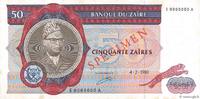 ZAÏRE 50 Zaïres Spécimen ZAÏRE 50 Zaïres Spécimen 1980 fVZ -