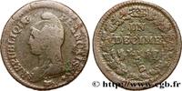 FRANKREICH Un décime Dupré, grand module, refrappage du 2 d DIREKTORIUM Rouen 1797 (32mm, 17,99g, 6h) -
