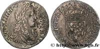 FRANKREICH Douzième d'écu, portrait apollinien LOUIS XIV THE SUN KING Lyon 1662 (20,5mm, 2,31g, 6h) -