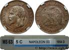 FRANKREICH Cinq centimes Napoléon III, tête nue ZWEITES KAISERREICH Lyon 1854 (25mm, 5g, 6h) -