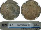 FRANKREICH Cinq centimes Napoléon III, tête nue ZWEITES KAISERREICH Paris 1857 (25mm, 5g, 6h) -