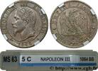 FRANKREICH Cinq centimes Napoléon III, tête laurée ZWEITES KAISERREICH Strasbourg 1864 (25mm, 5g, 6h) -