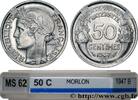 FRANKREICH 50 centimes Morlon, légère VIERTE FRANZOSISCHE REPUBLIK Beaumont-le-Roger 1947 (18mm, 0,70g, 6h) -