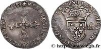 FRANKREICH Huitième d'écu, croix de face HENRY III Rouen 1589 (25,5mm, 4,76g, 5h) -