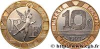 FRANKREICH 10 francs Génie de la Bastille, Belle Épreuve FUNFTE FRANZOSISCHE REPUBLIK Pessac 1993 (23mm, 6,50g, 6h) -