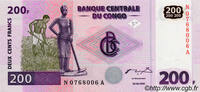 DEMOKRATISCHE REPUBLIK KONGO 200 Francs DEMOKRATISCHE REPUBLIK KONGO 200 Francs 2000 ST -